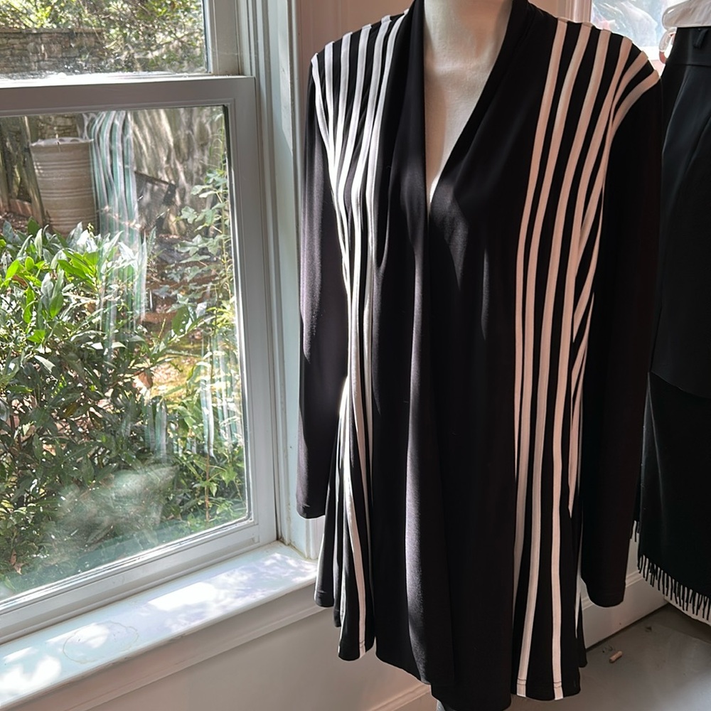 Joseph ribkoff black and white ribbed long cardigan